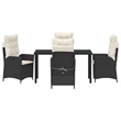 vidaXL 5 Piece Poly Rattan Garden Dining Set with Cushions in Black