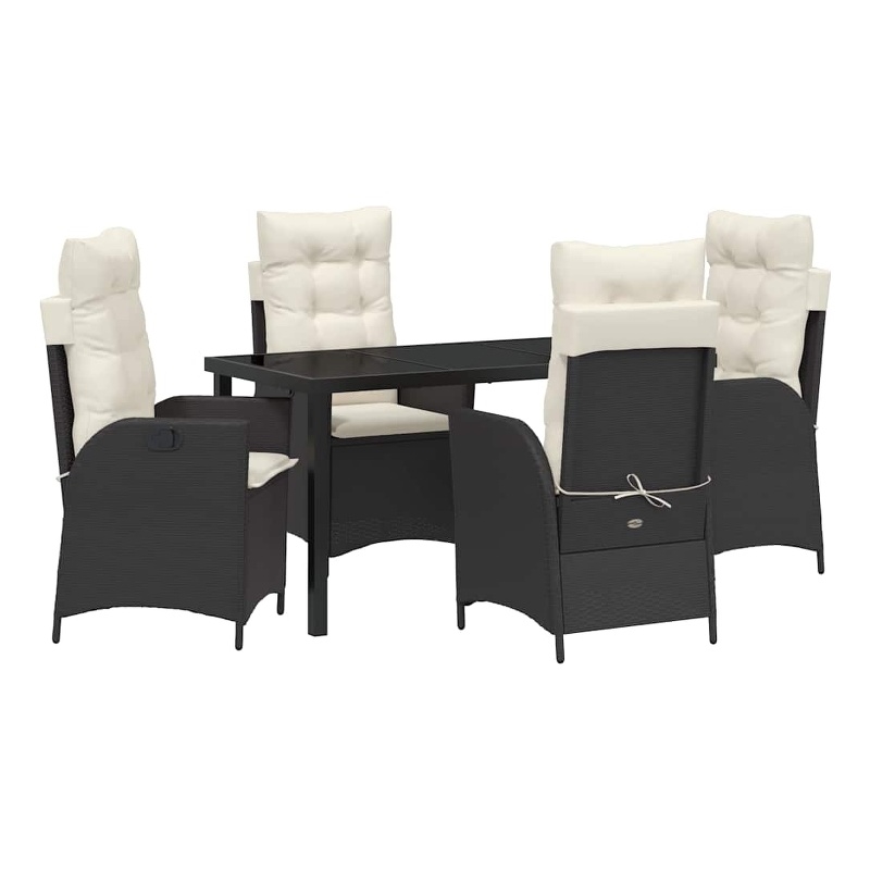 vidaXL 5 Piece Poly Rattan Garden Dining Set with Cushions in Black