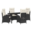 vidaXL 5 Piece Poly Rattan Garden Dining Set with Cushions in Black