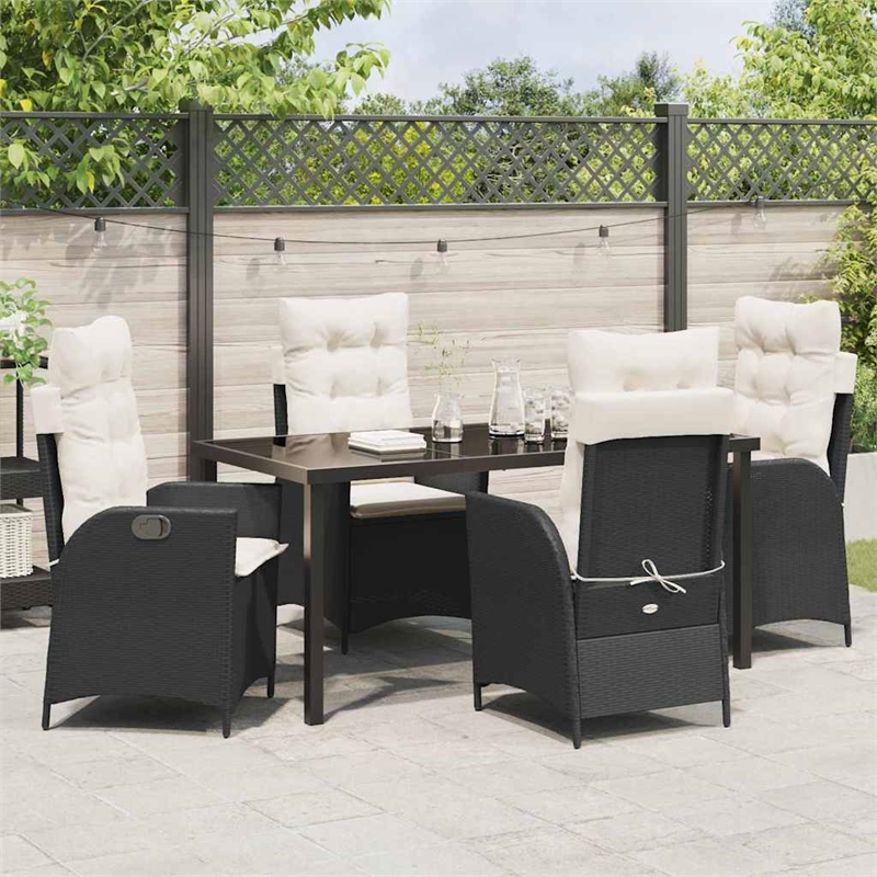 vidaXL 5 Piece Poly Rattan Garden Dining Set with Cushions in Black