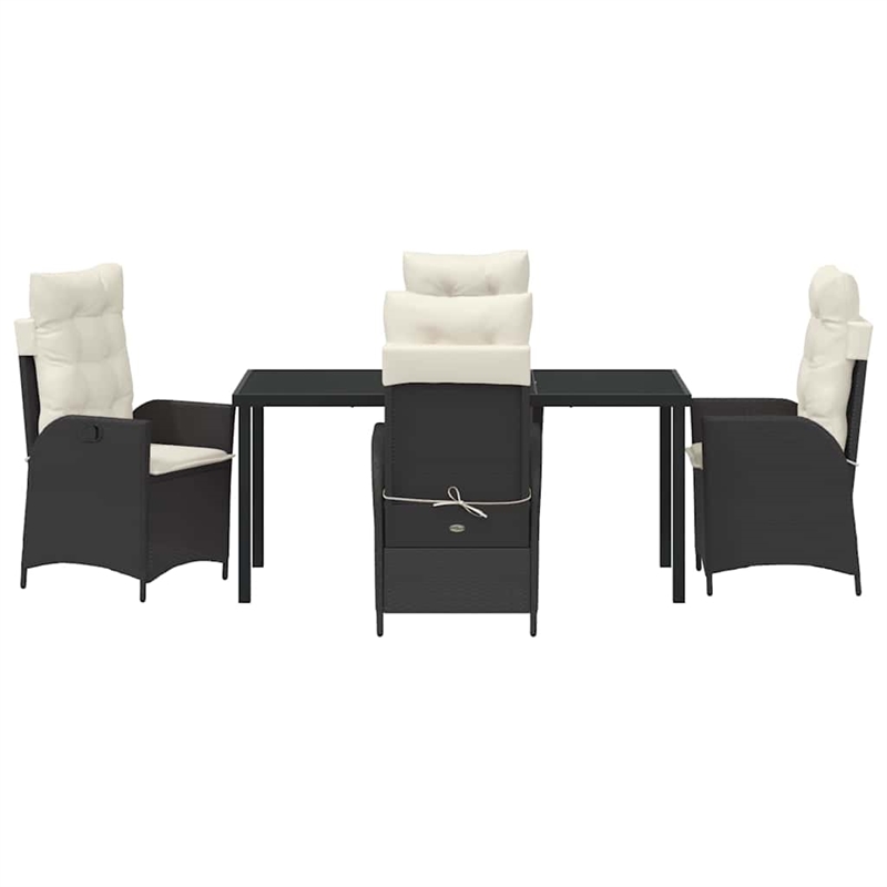 vidaXL 5 Piece Poly Rattan Garden Dining Set with Cushions in Black