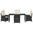 vidaXL 5 Piece Poly Rattan Garden Dining Set with Cushions in Black