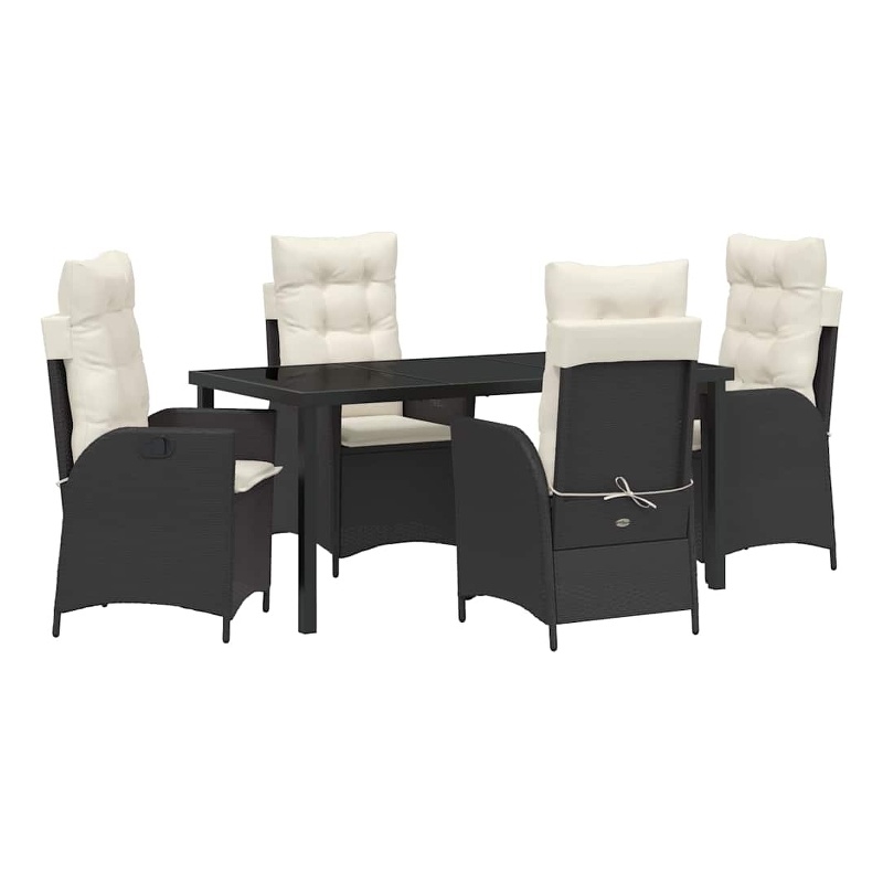 vidaXL 5 Piece Poly Rattan Garden Dining Set with Cushions in Black