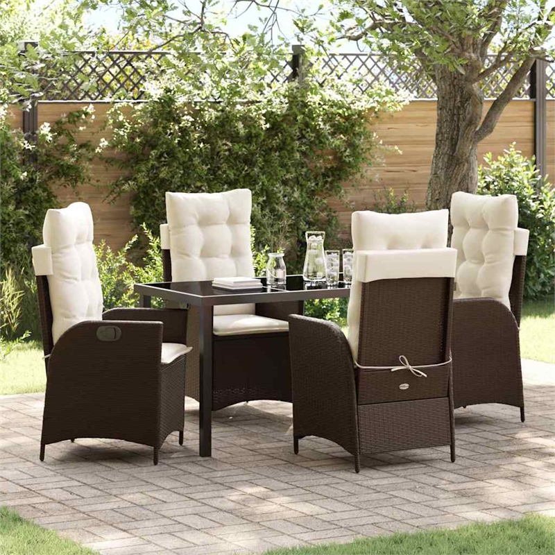vidaXL 5 Piece Poly Rattan Garden Dining Set with Cushions in Black
