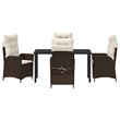vidaXL 5 Piece Poly Rattan Garden Dining Set with Cushions in Black