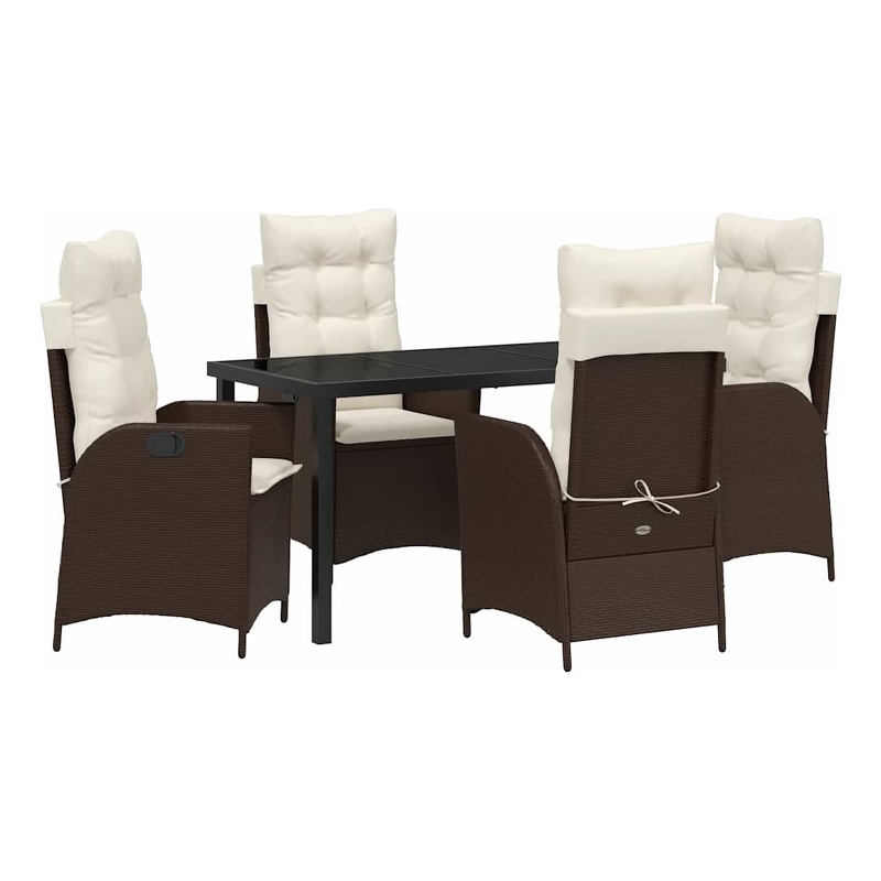 vidaXL 5 Piece Poly Rattan Garden Dining Set with Cushions in Black