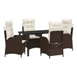 vidaXL 5 Piece Poly Rattan Garden Dining Set with Cushions in Black