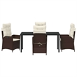 vidaXL 5 Piece Poly Rattan Garden Dining Set with Cushions in Black