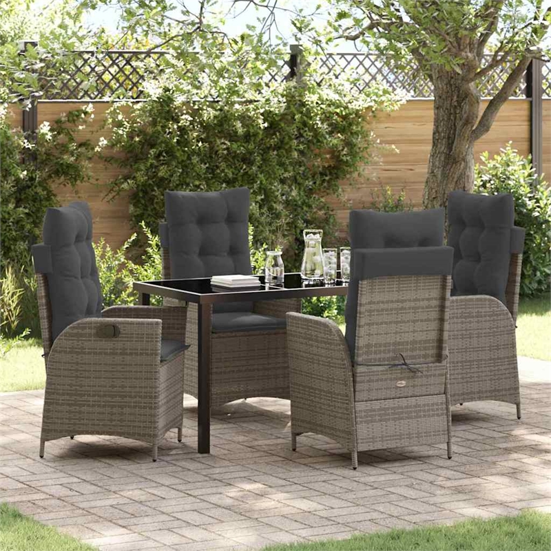 vidaXL 5 Piece Poly Rattan Garden Dining Set with Cushions in Black