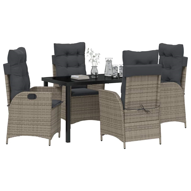 vidaXL 5 Piece Poly Rattan Garden Dining Set with Cushions in Black