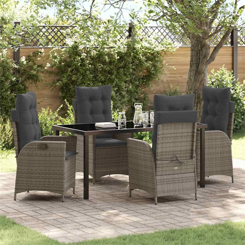 vidaXL 5 Piece Poly Rattan Garden Dining Set with Cushions in Black