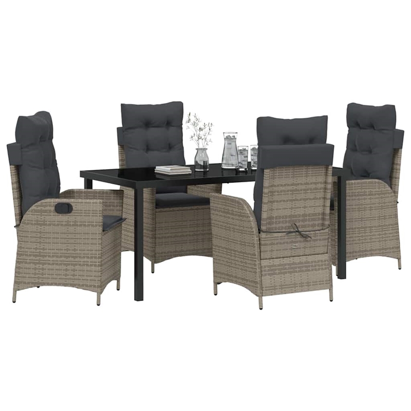 vidaXL 5 Piece Poly Rattan Garden Dining Set with Cushions in Black