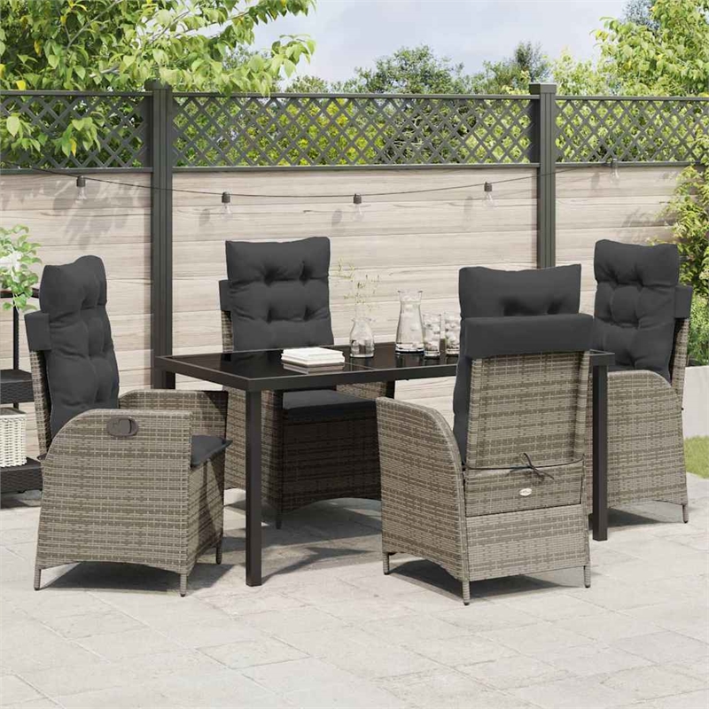 vidaXL 5 Piece Poly Rattan Garden Dining Set with Cushions in Black