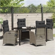 vidaXL 5 Piece Poly Rattan Garden Dining Set with Cushions in Black