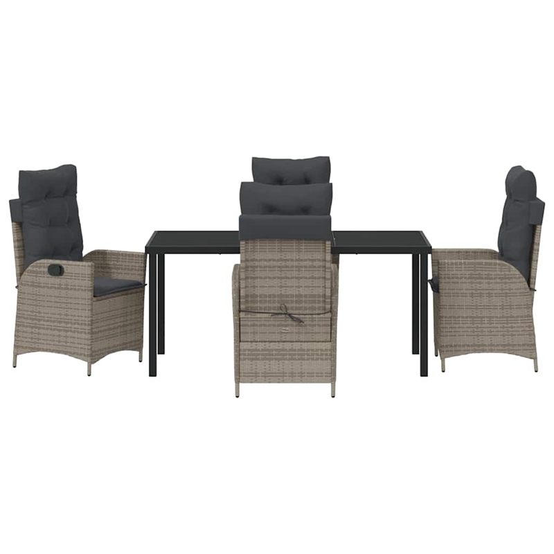 vidaXL 5 Piece Poly Rattan Garden Dining Set with Cushions in Black