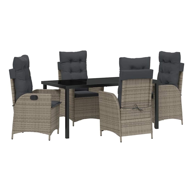 vidaXL 5 Piece Poly Rattan Garden Dining Set with Cushions in Black