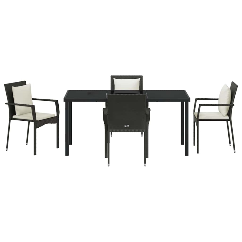 vidaXL 5 Piece Poly Rattan Garden Dining Set with Cushions in Black