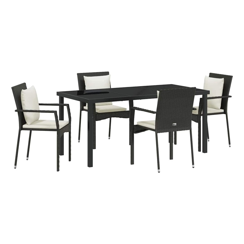 vidaXL 5 Piece Poly Rattan Garden Dining Set with Cushions in Black