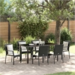 vidaXL 7 Piece Poly Rattan Garden Dining Set with Cushions in Black