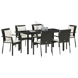 vidaXL 7 Piece Poly Rattan Garden Dining Set with Cushions in Black