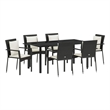 vidaXL 7 Piece Poly Rattan Garden Dining Set with Cushions in Black