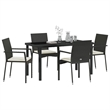 vidaXL 5 Piece Poly Rattan Garden Dining Set with Cushions in Black