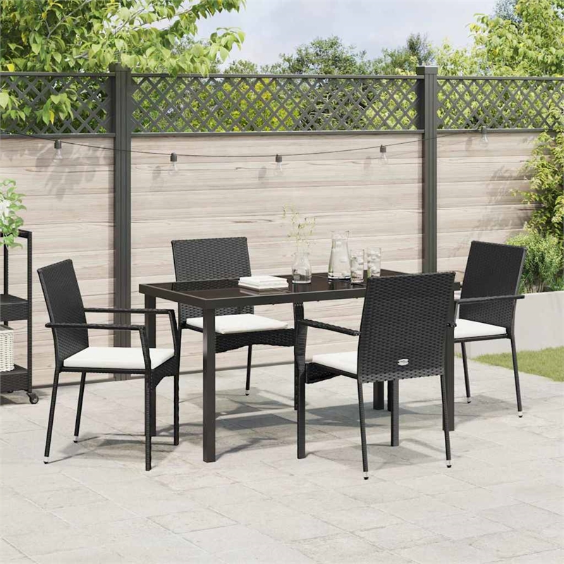 vidaXL 5 Piece Poly Rattan Garden Dining Set with Cushions in Black