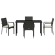 vidaXL 5 Piece Poly Rattan Garden Dining Set with Cushions in Black