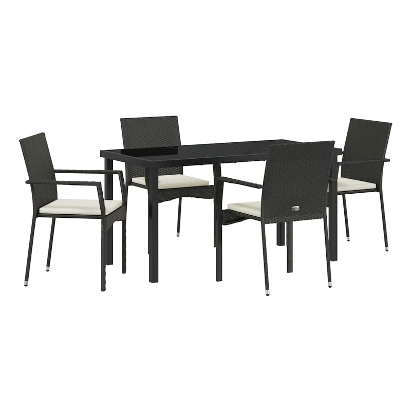 vidaXL 5 Piece Poly Rattan Garden Dining Set with Cushions in Black