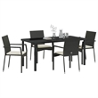 vidaXL 5 Piece Poly Rattan Garden Dining Set with Cushions in Black