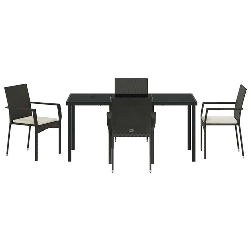 vidaXL 5 Piece Poly Rattan Garden Dining Set with Cushions in Black