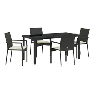 vidaXL 5 Piece Poly Rattan Garden Dining Set with Cushions in Black