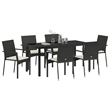 vidaXL 7 Piece Poly Rattan Garden Dining Set with Cushions in Black