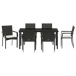 vidaXL 7 Piece Poly Rattan Garden Dining Set with Cushions in Black