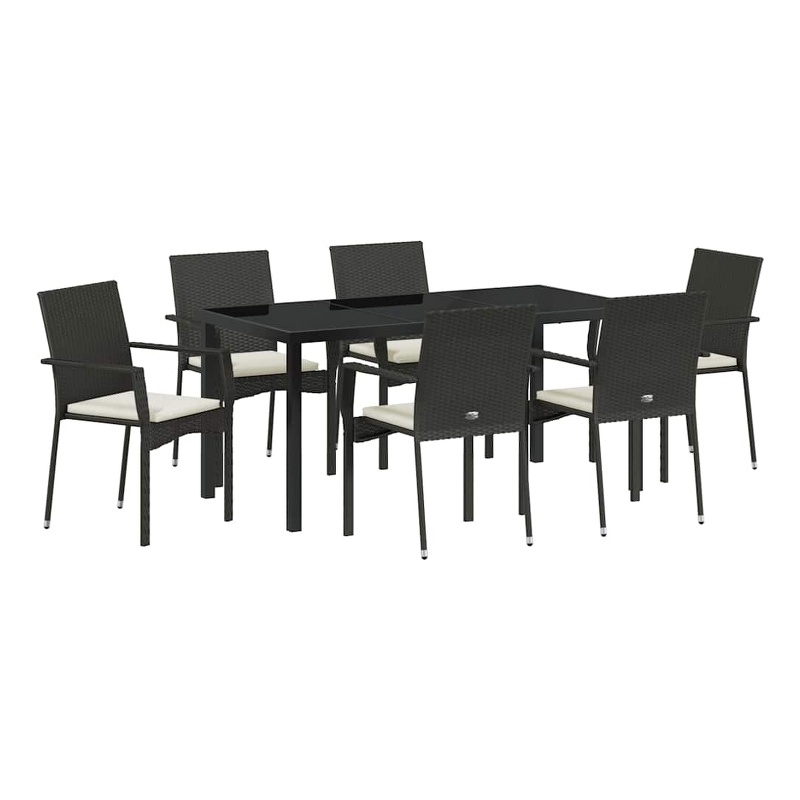 vidaXL 7 Piece Poly Rattan Garden Dining Set with Cushions in Black