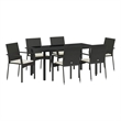 vidaXL 7 Piece Poly Rattan Garden Dining Set with Cushions in Black
