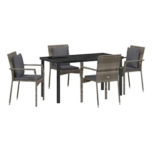 vidaXL 5 Piece Poly Rattan Garden Dining Set with Cushions in Grey