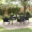 vidaXL 5 Piece Poly Rattan Garden Dining Set with Cushions in Black