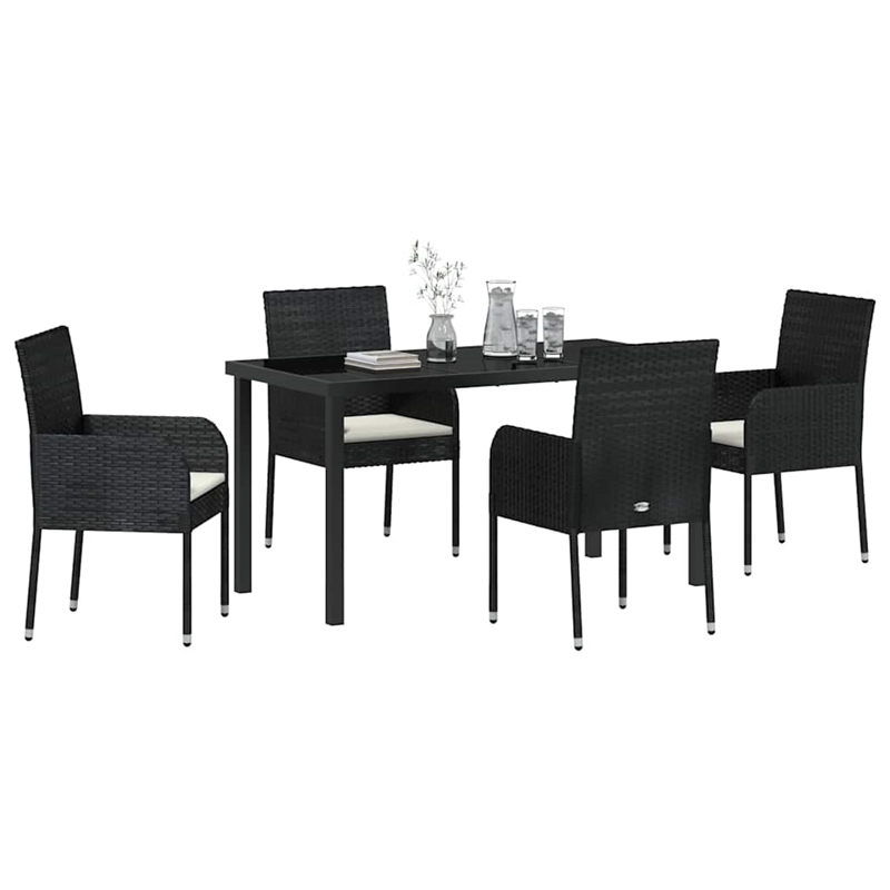 vidaXL 5 Piece Poly Rattan Garden Dining Set with Cushions in Black