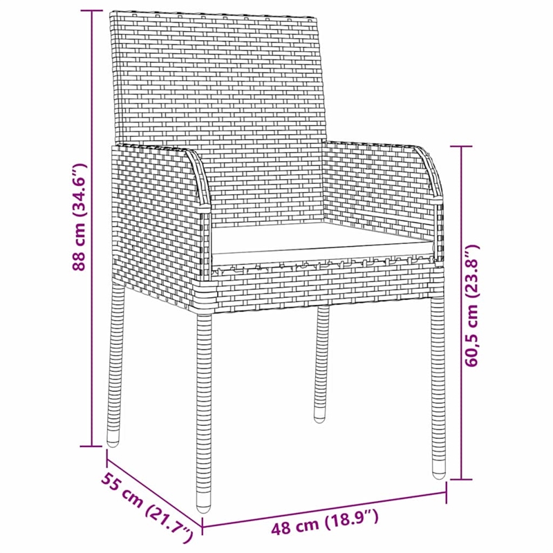 vidaXL 5 Piece Poly Rattan Garden Dining Set with Cushions in Black
