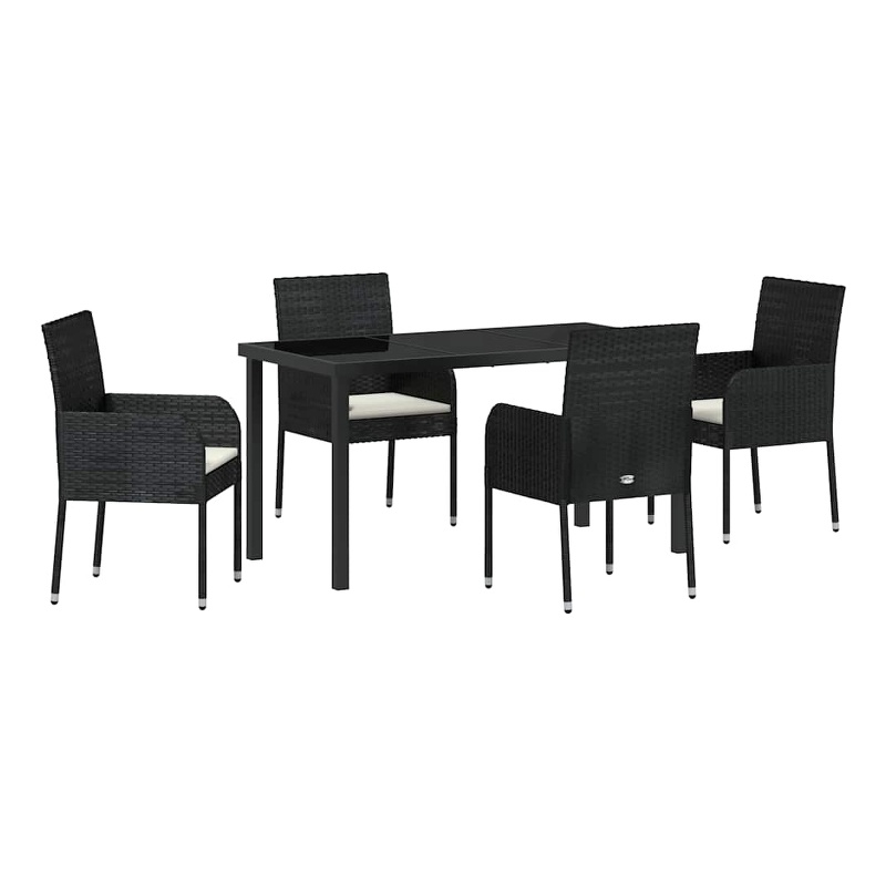 vidaXL 5 Piece Poly Rattan Garden Dining Set with Cushions in Black