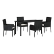 vidaXL 5 Piece Poly Rattan Garden Dining Set with Cushions in Black