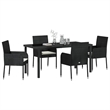 vidaXL 5 Piece Poly Rattan Garden Dining Set with Cushions in Black