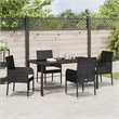 vidaXL 5 Piece Poly Rattan Garden Dining Set with Cushions in Black