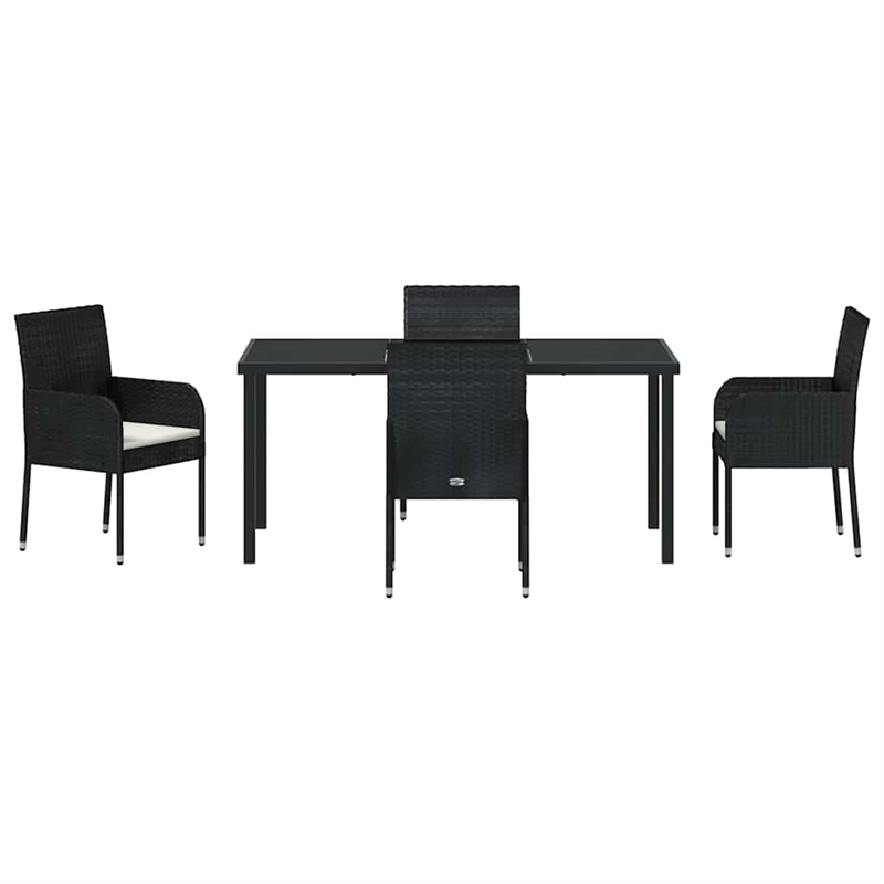vidaXL 5 Piece Poly Rattan Garden Dining Set with Cushions in Black