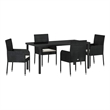 vidaXL 5 Piece Poly Rattan Garden Dining Set with Cushions in Black