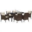 vidaXL 7 Piece Poly Rattan Garden Dining Set with Cushions in Brown