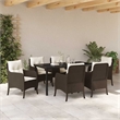 vidaXL 7 Piece Poly Rattan Garden Dining Set with Cushions in Brown