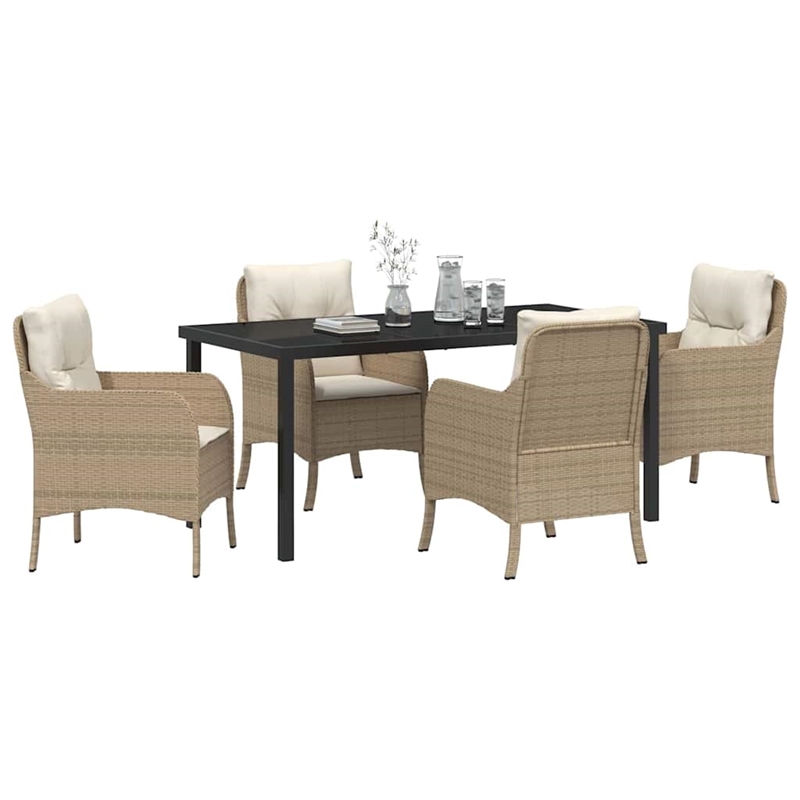 vidaXL 5 Piece Poly Rattan Garden Dining Set with Cushions in Beige