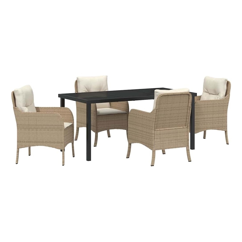 vidaXL 5 Piece Poly Rattan Garden Dining Set with Cushions in Beige